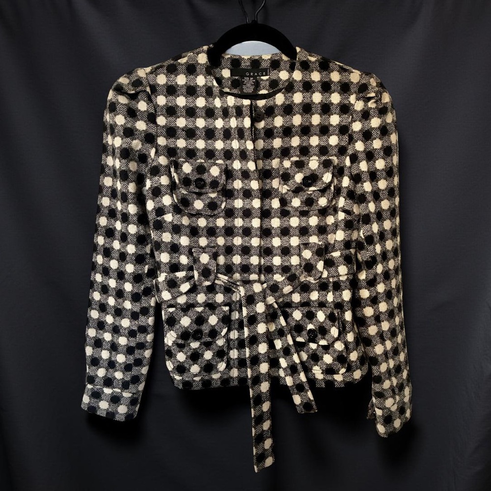 Grace Black and White Petite Checkered Blazer